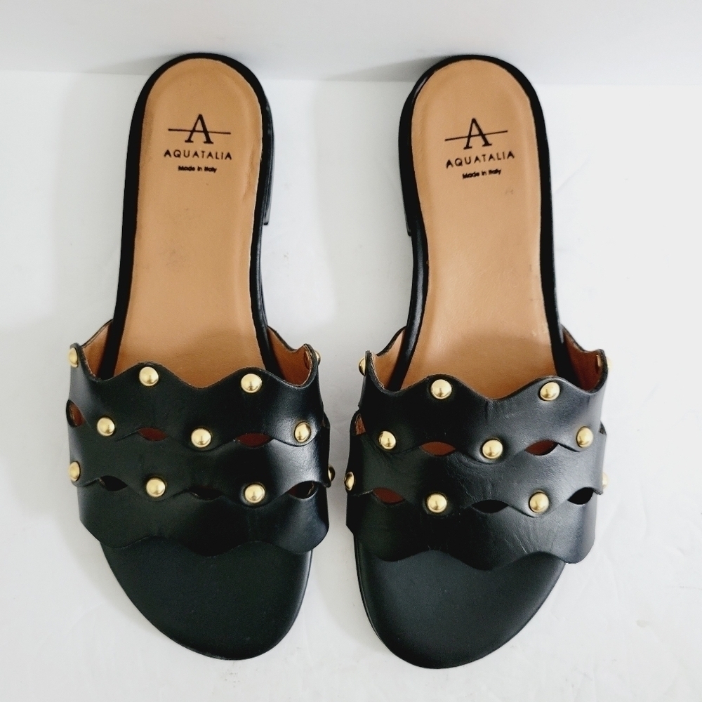 NEW Aquatalia Torrie Leather Slide Sandal in Black Size 5.5 US